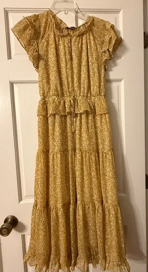 Moon River Boho Tiered Dress Yellow Flutter Sleeve Cottagecore prairie smalll thumbnail 1