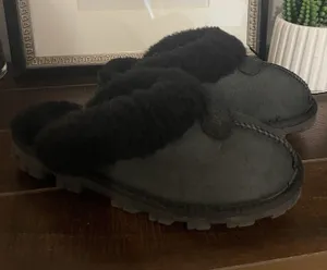 UGG Coquette Black Suede Shearling Slippers Mules Size 7 thumbnail 1