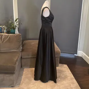 Women’s Black One Shoulder Satin Full Length Prom Party Dress Corset Back Size 2 thumbnail 4