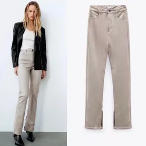 ZARA Faux Suede Pants Ankle Slit Flare Dove Gray Sz 6 Classic City Fall Neutral thumbnail 9