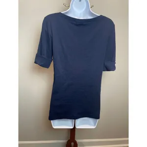 Lauren Ralph Lauren Top Navy Blue Cotton Half Sleeve Embroidered Logo Size M thumbnail 3