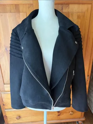 Apperloth A Womens Black Moto Suede Zip Jacket size Medium thumbnail 1
