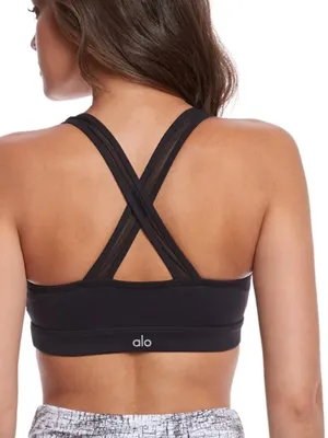 ALO YOGA Entice Sports Bra Mesh Crossback Strappy V Neck Small thumbnail 3