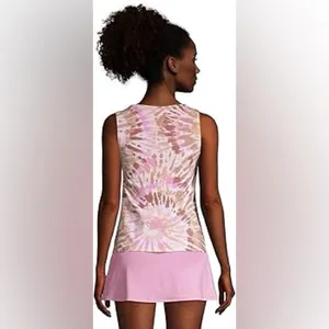 Lands' End Womens Chlorine Resistant High Neck Tankini Swim Top White Tie Dye thumbnail 2