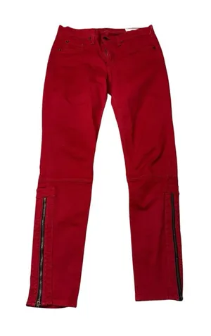 ❤️‎ Rag & Bone Red Skinny Moto Jeans 🔥 Zip Detail Size 29 thumbnail 1