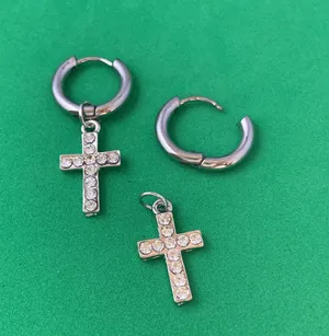 925 Silver Plated Cross Dangle Drop Earrings for Men Women,Cross Earrings,Hoop Earrings,Punk Hip Hop Earrings thumbnail 4