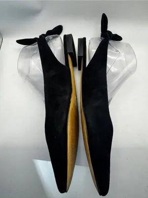 Saks Fifth Avenue Black Suede Pointed Toe Slingback Flats with Bow Sz 10 thumbnail 3