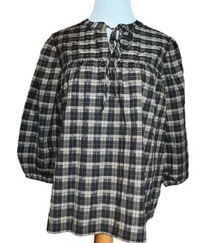 Barbour Lorelie Praline Gingham Plaid‎ Popover Peasant Shirt Womens Size 6 New thumbnail 1