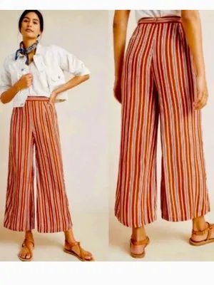 Faithful the Brand x Anthropologie Gabrielle Striped Burnt Orange Pants Sz 6 thumbnail 2