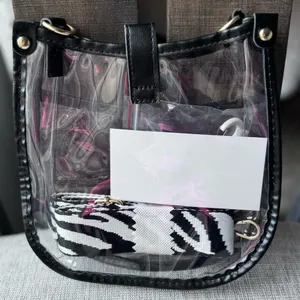 NWT‎ Clear Black Trim Crossbody Bag with Zebra Print Adjustable Strap thumbnail 3