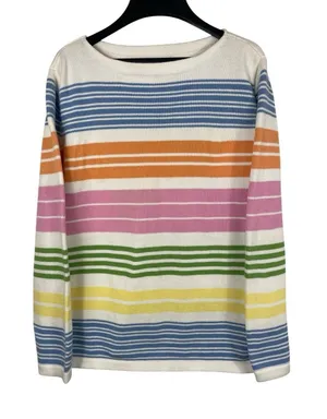 Lauren Ralph Lauren Cotton Striped Sweater L Pastel Rainbow Knit Top Read thumbnail 1