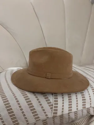 Suede tan neutral beige cowboy style hat western thumbnail 2