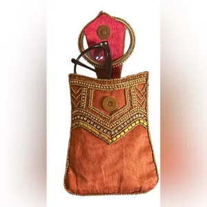 Elegant Beaded Evening Bag - Gold and Brown thumbnail 2