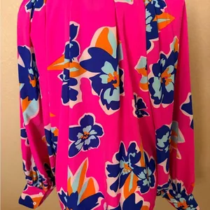 Vibrant Floral Blouse with Blue Accents thumbnail 3
