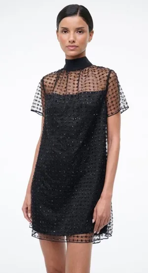 Staud Mini Ilana Dress in Stardust Onyx Black L thumbnail 1