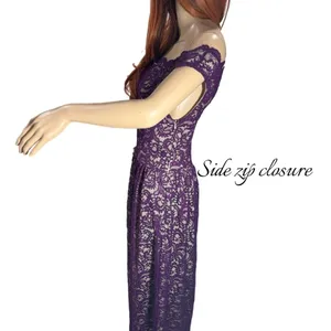 Yellow Star Womens Plum Lace Nude Maxi Off Shoulder Dress Size M USA MADE thumbnail 8