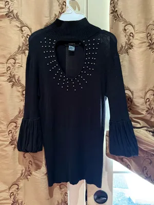 Arden B Black pearl beaded Accented Cowl Sweater thumbnail 1