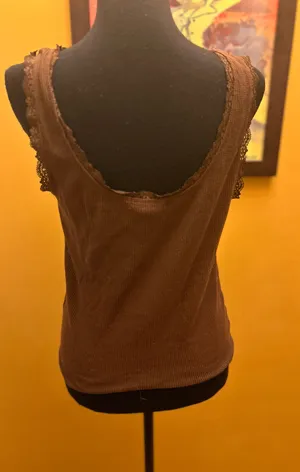 Forever 21 Paris Amour Brown Waffle Knit Tank Top Size XL thumbnail 2
