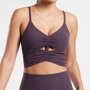 Athleta Purple Powervita Cinch Longline Ruched Padded Sports‎ Bra thumbnail 1