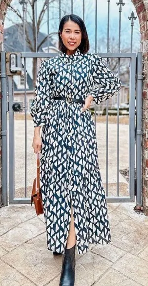 Zara New Long Print Collar Dress Black thumbnail 5