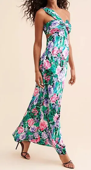 Free People Audette Studios Women’s Floral Printed Cutout Maxi Dress Multi Sz L thumbnail 1