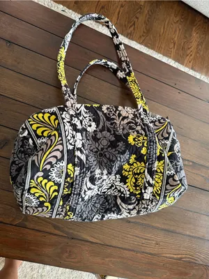 Vera Bradley Large Duffle Overnight Bag Baroque Print Yellow Black Retired thumbnail 8