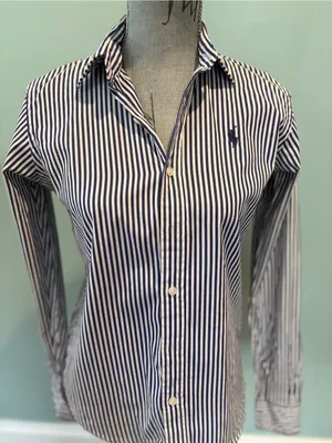 Polo by Ralph Lauren Navy & White Striped Button-Down Shirt thumbnail 5