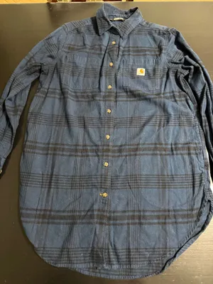 Carhartt Rugged Flex Women Medium Relaxed Fit Plaid Flannel‎ tunic Navy Blue thumbnail 1