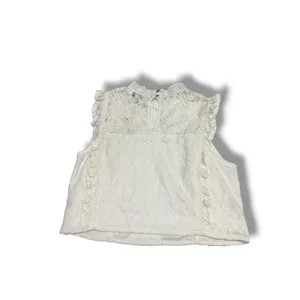 She + Sky Womens Medium White Floral Lace Mock Neck‎ Sleeveless Crop Top NEW thumbnail 3