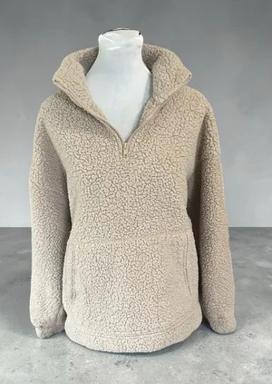 American Eagle Outfitters cream & tan fleece quarter zip pullover thumbnail 1