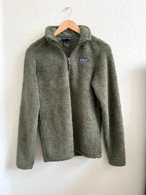 Patagonia Olive Green Teddy Fleece Pullover Quarter Zip Oversized Sweater XS‎ thumbnail 2