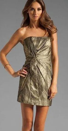 COPY - NWT Haute Hippie Metallic Gold & Black Twist Front Strapless Mini Dress … thumbnail 1