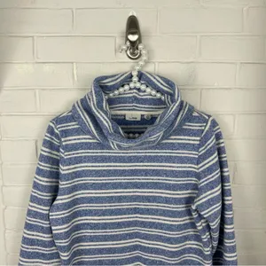 L.L.Bean Blue & White Striped Knit Cowl Neck Sweater Size S thumbnail 5