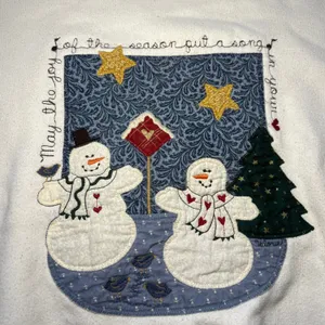 VTG 90s Folk Art Applique Sweatshirt‎ XL Embroidered Snowman Made USA Christmas thumbnail 2