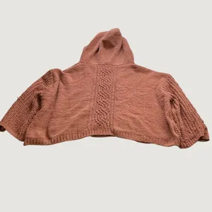POL Womens Dusty Rose Chunky Cable Knit Cropped Hooded Sweater Small Oversized thumbnail 3