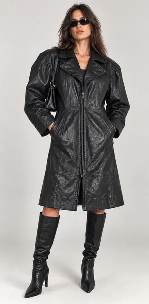 Vintage J. Walden Women's 80s 90s Black Genuine Leather Trench Coat Size 5/6 thumbnail 1
