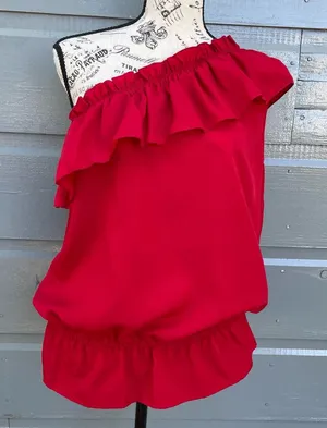 The Limited Red Ruffle One-Shoulder‎ Blouse thumbnail 1