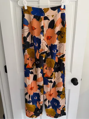 Sézane 100% Silk Floral Wide Leg Side Zip Pants Size 38 US 6 thumbnail 4
