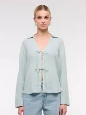 Abercrombie & Fitch Long-Sleeve Oversized Tie-Front Gauzy Shirt Size L thumbnail 3