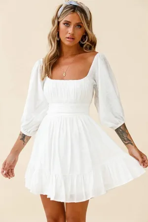 Selfie Leslie White Mini Dress Square Neck Open Back Lace Up Bow NWT US XL AU 14 thumbnail 1