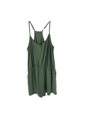Halara Romper Blouson Racerback Pockets Elastic Waist Heathered Green L thumbnail 3