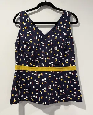 NEW Boden Top Womens 10 Navy Sinead Polka Dot Stretch Preppy Work Beach Coastal thumbnail 1
