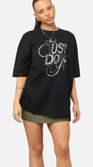 Nike‎ black oversized rhinestone bling tee Just do it medium thumbnail 1