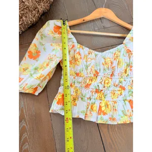 Faithfull‎ The Brand Floral Smocked Puff Sleeve Top Womens Yellow Orange Size S thumbnail 6