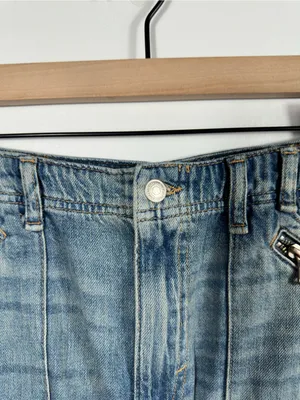 Free people Icon Wash‎ Cargo Denim Mini Skirt Zip Pocket Utility Size 27 thumbnail 5