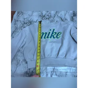 Nike off White Cropped Crew Sweatshirt Neon Green Navy logo spell out medium thumbnail 6