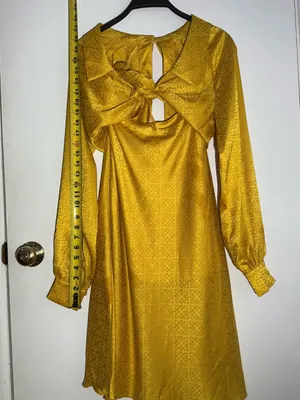 NWT Rare London Anthropologie Textured Golden Yellow Satin Tie-Front Dress thumbnail 8
