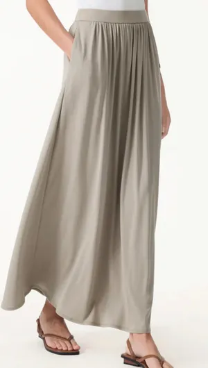 OGL Tencel-Linen Soft Linen Knit Gathered A-Line Maxi Skirt with Pockets M thumbnail 1