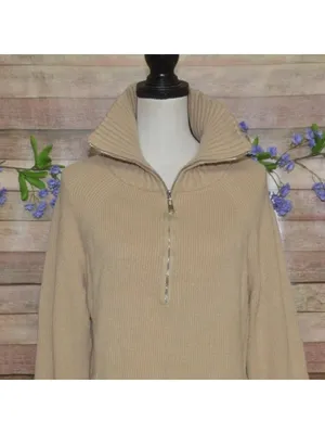 BTFBM Womens Tan Ribbed Knit High Neck Quarter Zip Sweater Size M So Soft Casual thumbnail 7