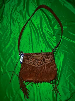 NWT Wrangler Brown Fringe Crossbody with Embossed Floral Panel Western Feel thumbnail 1
